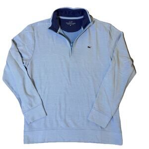 VINEYARD VINES LIGHT BLUE QUARTER ZIP LOGO SWEATER MENS M. PIMA COTTON PERU